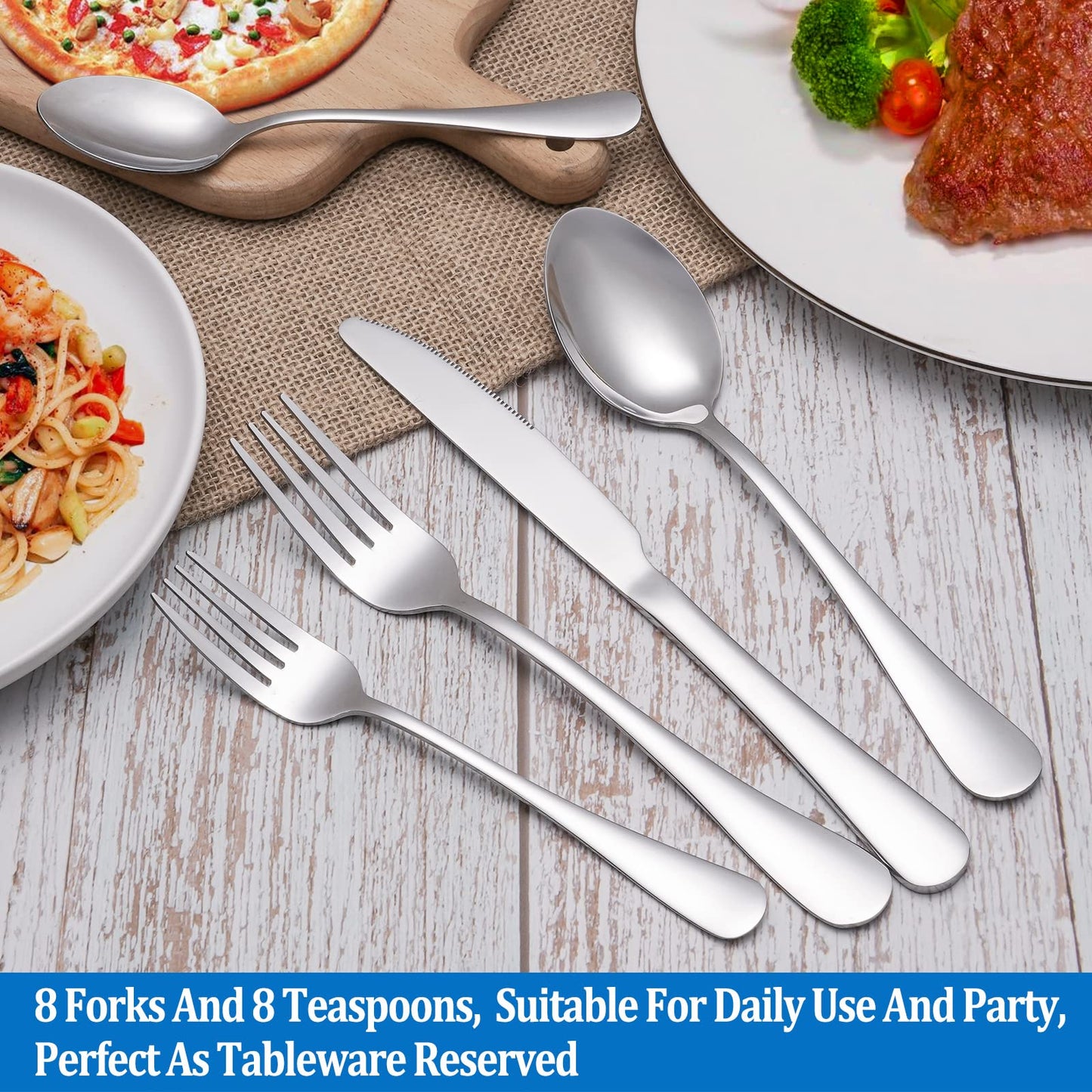 16 Piece Forks and Spoons Silverware Set, Food Grade Stainless Steel Cutlery Set