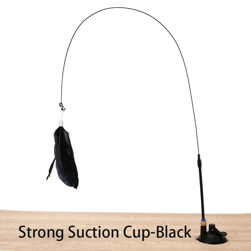 Interactive Handfree Cat Toy – Feather Teaser Wand with Suction Cup for Kitten Play