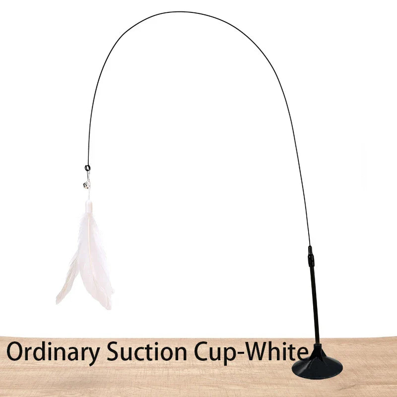Interactive Handfree Cat Toy – Feather Teaser Wand with Suction Cup for Kitten Play