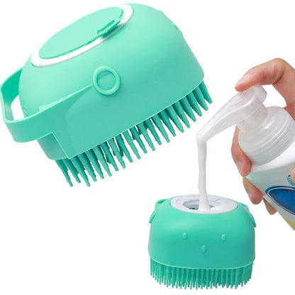 Pet Shampoo Brush with Dispenser – 2-in-1 Silicone Bath & Grooming Comb for Dogs and Cats