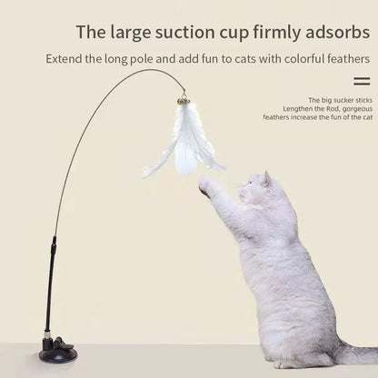 Interactive Handfree Cat Toy – Feather Teaser Wand with Suction Cup for Kitten Play