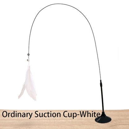 Interactive Handfree Cat Toy – Feather Teaser Wand with Suction Cup for Kitten Play