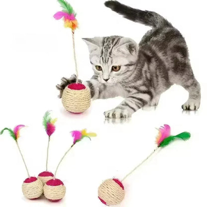 Colorful Feather Ball Cat Toy – Interactive Sisal Shuttlecock for Play and Exercise
