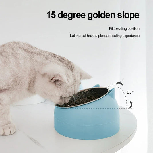 Stainless Steel Inclined Pet Feeding Bowl – Creative Cat & Dog Food and Water Feeder