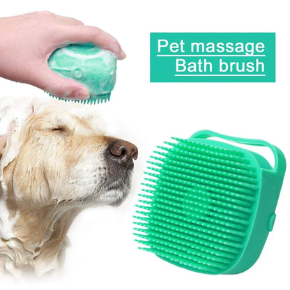 Pet Shampoo Brush with Dispenser – 2-in-1 Silicone Bath & Grooming Comb for Dogs and Cats