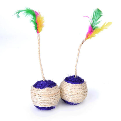 Colorful Feather Ball Cat Toy – Interactive Sisal Shuttlecock for Play and Exercise