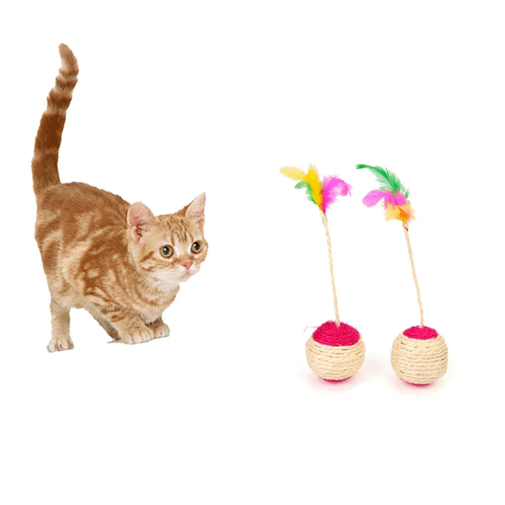 Colorful Feather Ball Cat Toy – Interactive Sisal Shuttlecock for Play and Exercise