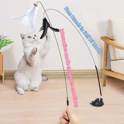 Interactive Handfree Cat Toy – Feather Teaser Wand with Suction Cup for Kitten Play