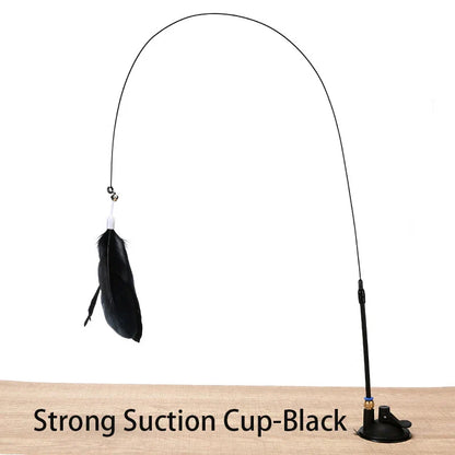 Interactive Handfree Cat Toy – Feather Teaser Wand with Suction Cup for Kitten Play
