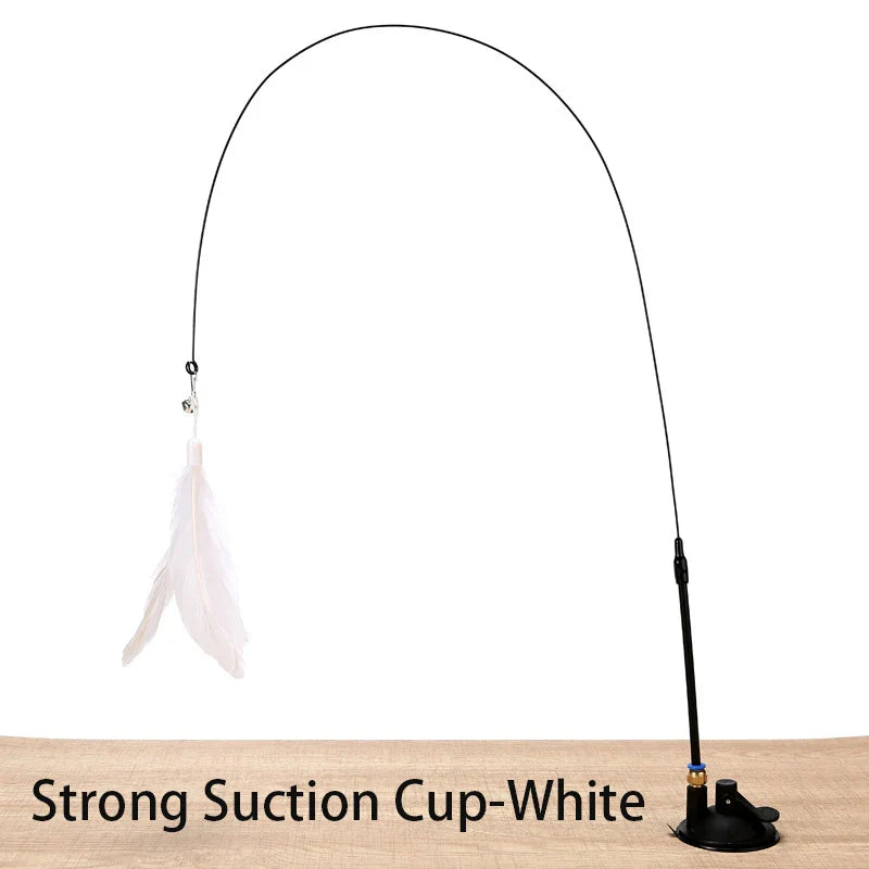 Interactive Handfree Cat Toy – Feather Teaser Wand with Suction Cup for Kitten Play