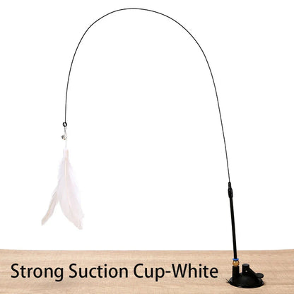 Interactive Handfree Cat Toy – Feather Teaser Wand with Suction Cup for Kitten Play