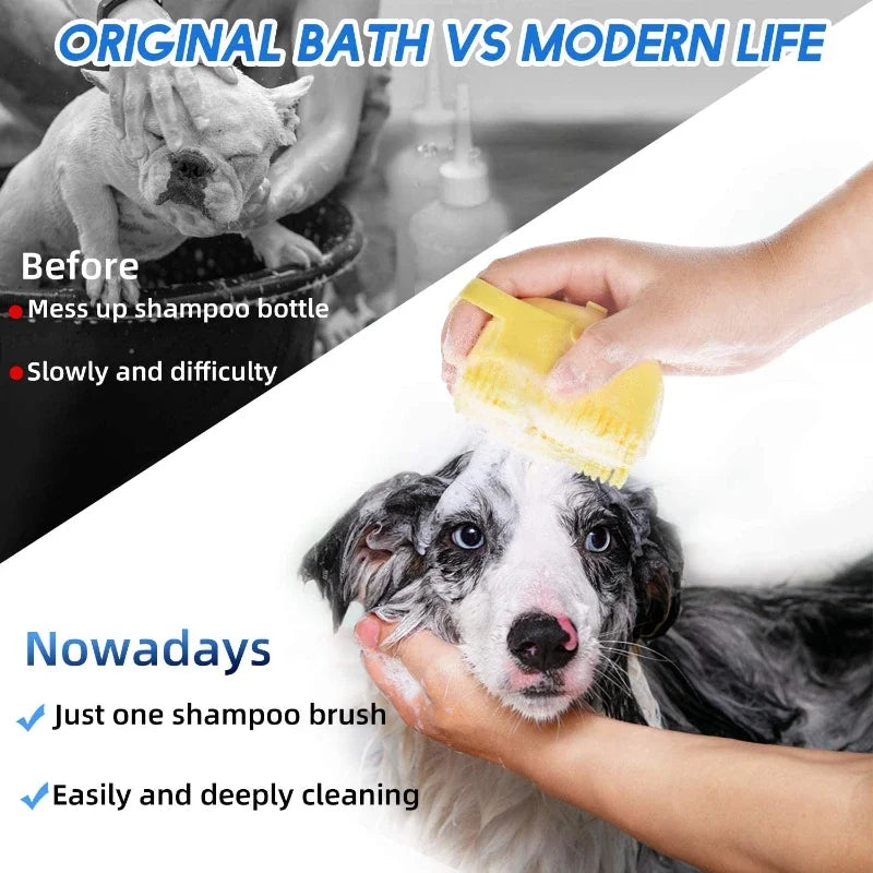 Pet Shampoo Brush with Dispenser – 2-in-1 Silicone Bath & Grooming Comb for Dogs and Cats