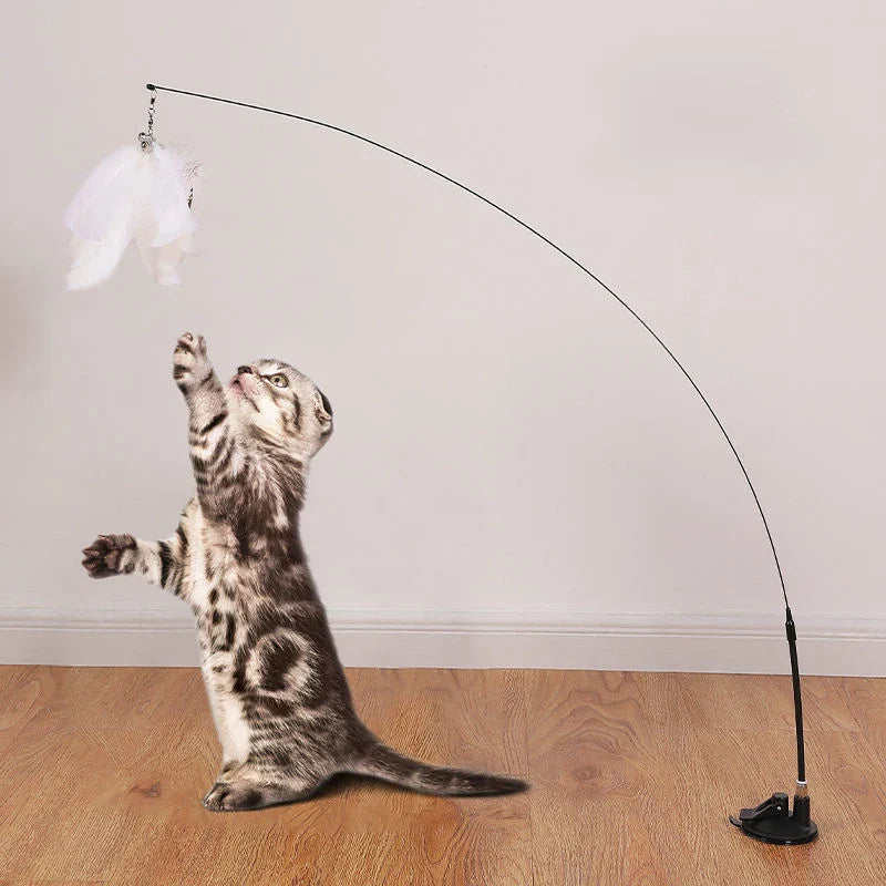 Interactive Handfree Cat Toy – Feather Teaser Wand with Suction Cup for Kitten Play
