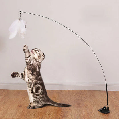 Interactive Handfree Cat Toy – Feather Teaser Wand with Suction Cup for Kitten Play