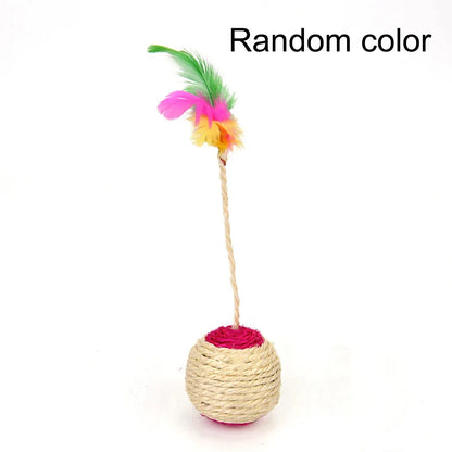 Colorful Feather Ball Cat Toy – Interactive Sisal Shuttlecock for Play and Exercise
