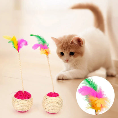 Colorful Feather Ball Cat Toy – Interactive Sisal Shuttlecock for Play and Exercise