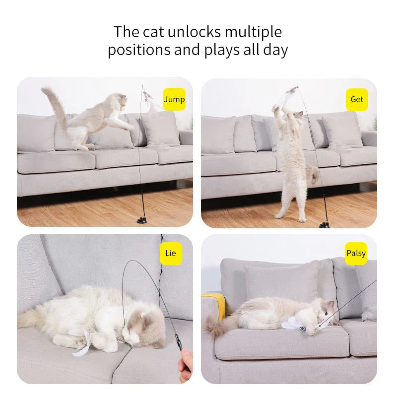 Interactive Handfree Cat Toy – Feather Teaser Wand with Suction Cup for Kitten Play