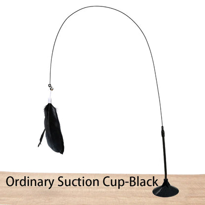 Interactive Handfree Cat Toy – Feather Teaser Wand with Suction Cup for Kitten Play