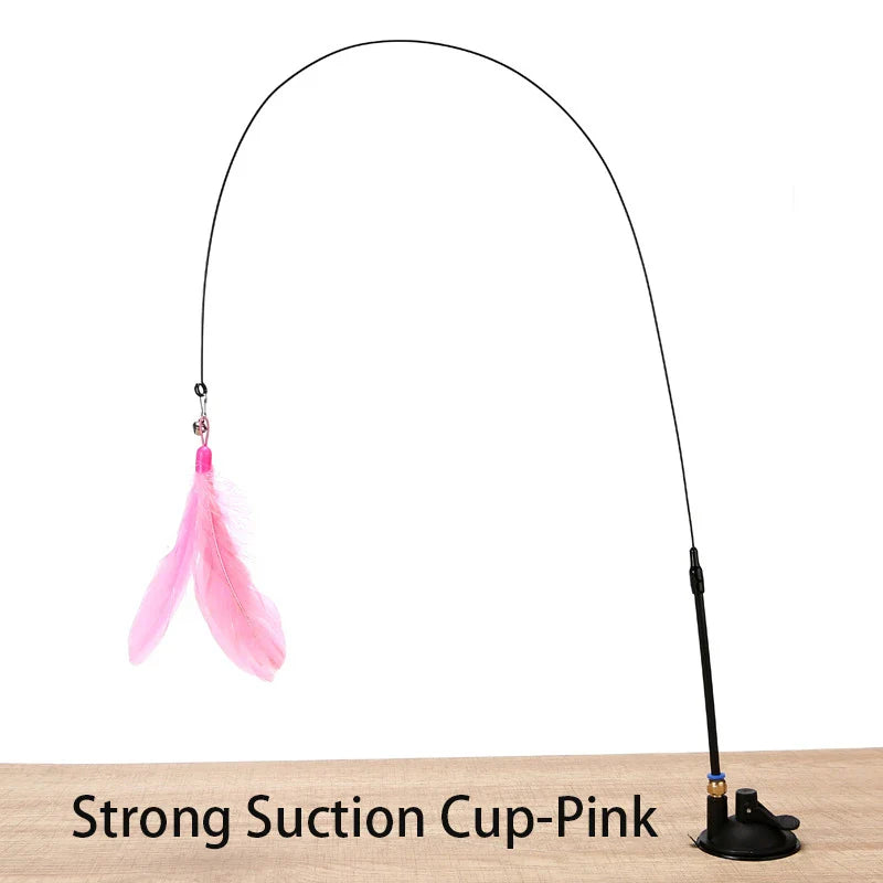 Interactive Handfree Cat Toy – Feather Teaser Wand with Suction Cup for Kitten Play