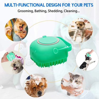 Pet Shampoo Brush with Dispenser – 2-in-1 Silicone Bath & Grooming Comb for Dogs and Cats