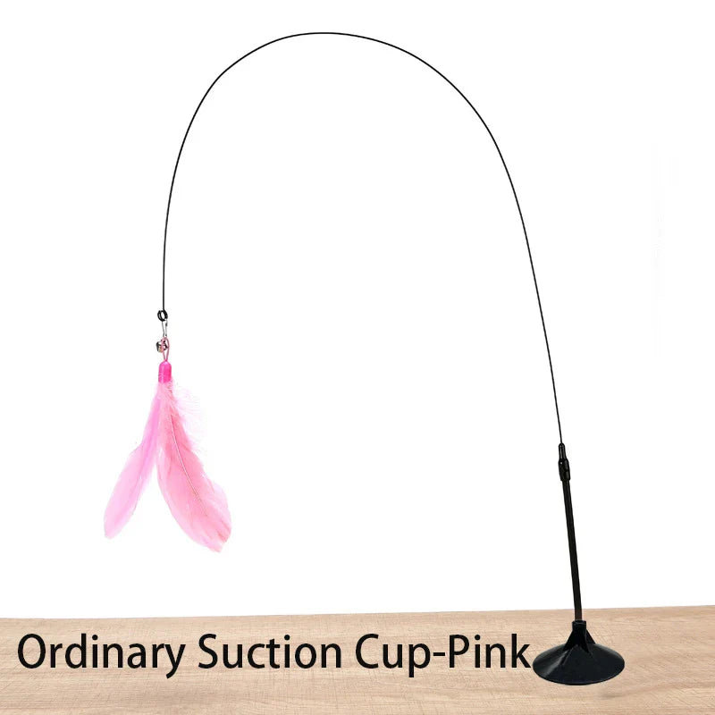 Interactive Handfree Cat Toy – Feather Teaser Wand with Suction Cup for Kitten Play
