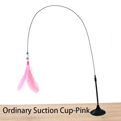 Interactive Handfree Cat Toy – Feather Teaser Wand with Suction Cup for Kitten Play