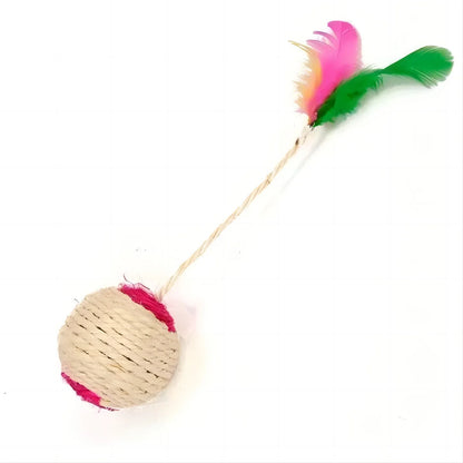 Colorful Feather Ball Cat Toy – Interactive Sisal Shuttlecock for Play and Exercise
